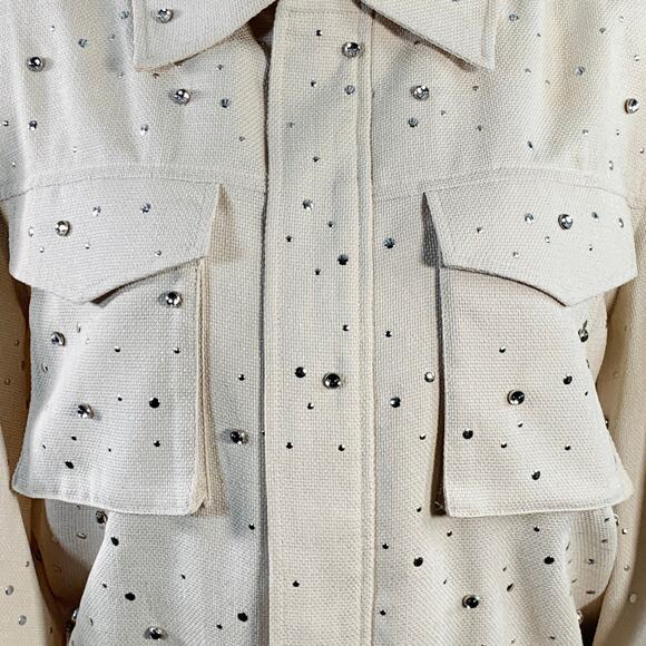 XU ZHI Size M Cream Silver Polyester Studded Zip Up Blouson Jacket - Picture 2 of 13